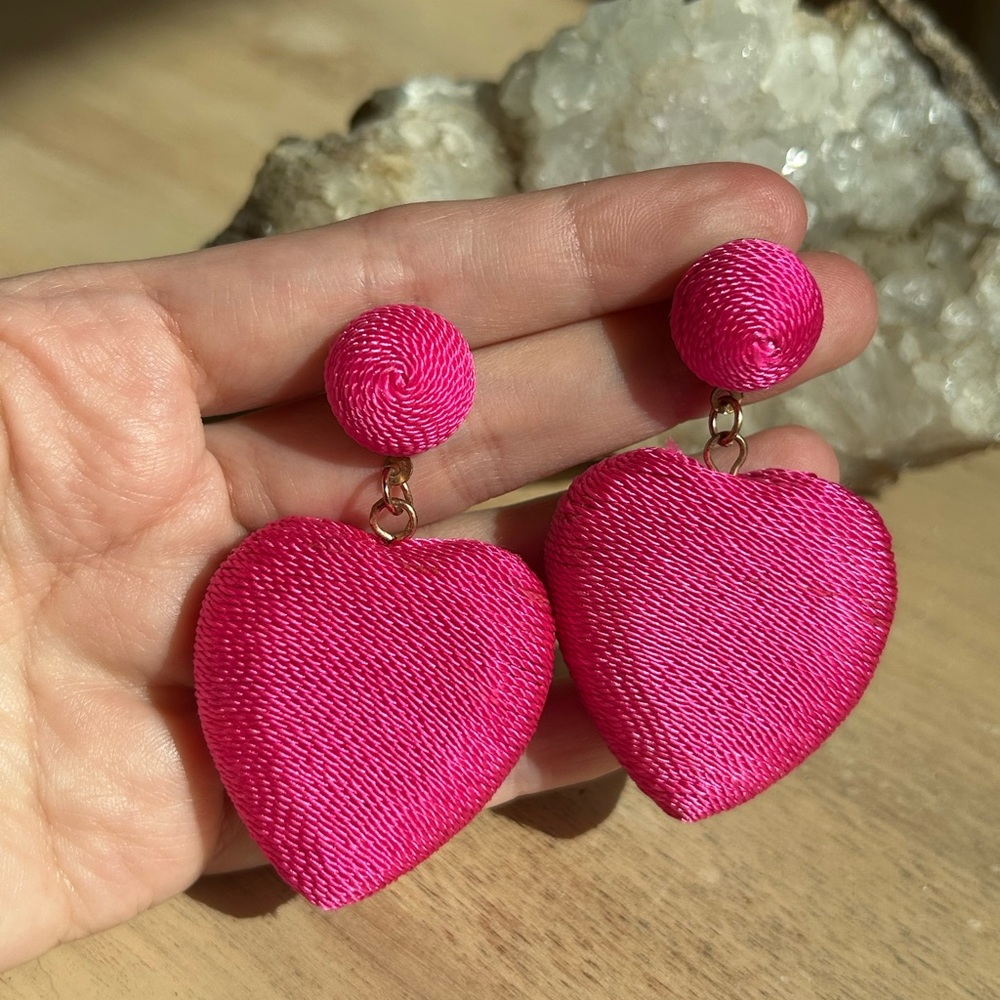 Vibrant Pink Heart-Shaped Statement Earrings